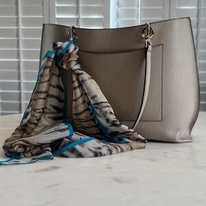 Roberto Cavalli Brown, Beige, White and Black Animal Print Scarf with Teal Edge